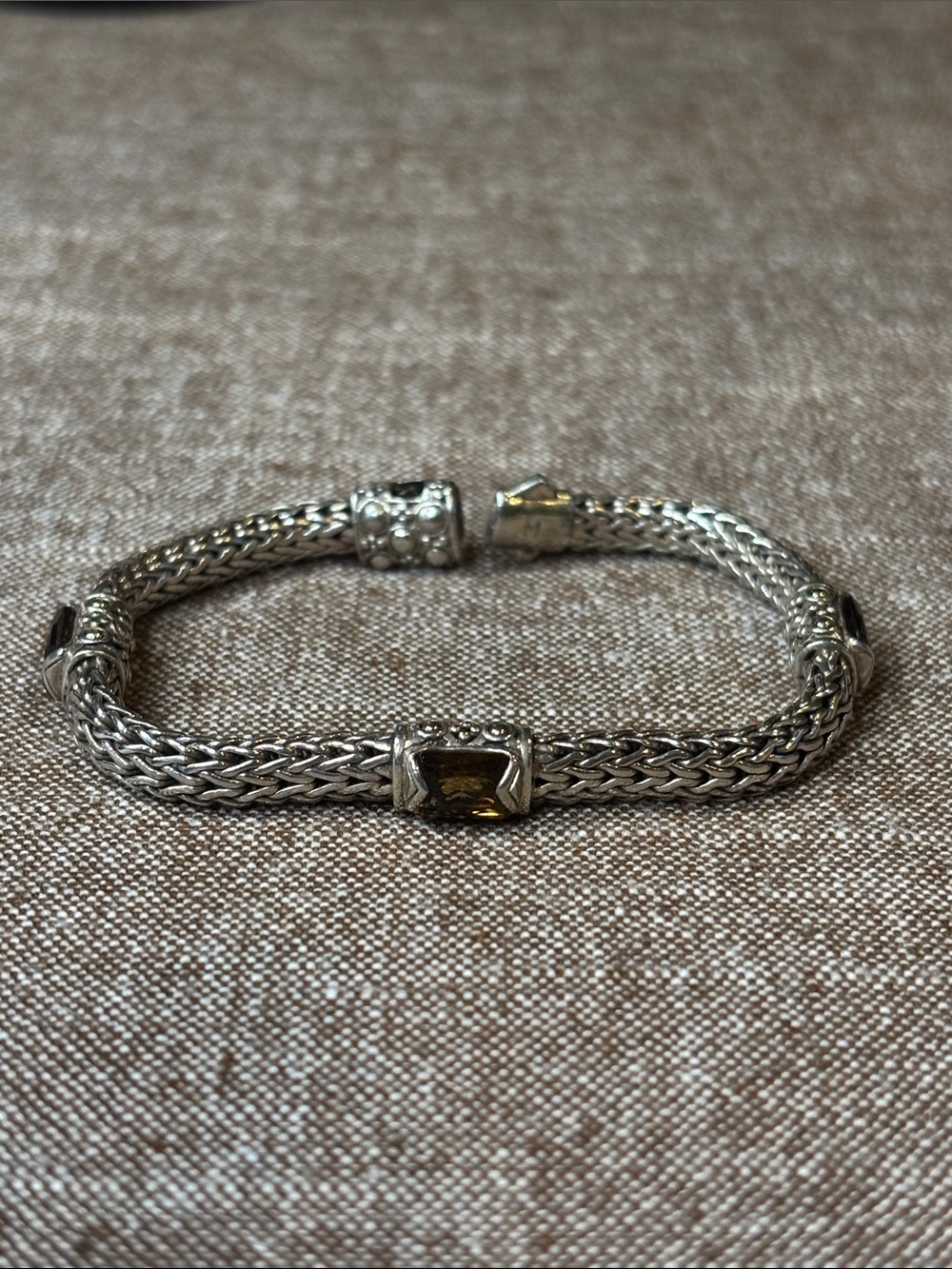 John Hardy 18k/925 Smoky Quartz 3-Station Bracelet